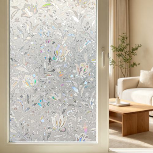 Jeedeson Glass Window Film Tulip Pattern Static Cling, No Glue Reusable Privacy Decorative Window Sticker, 35.43″×78.74″