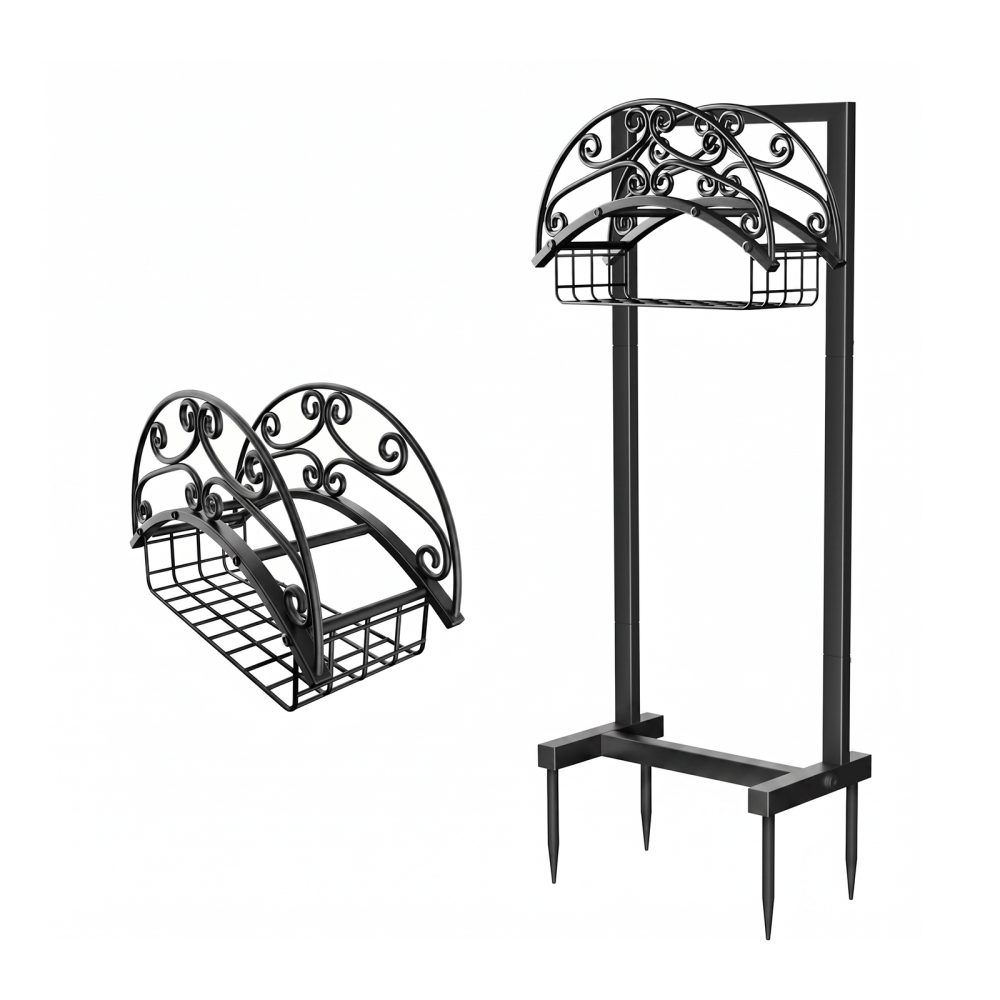 Jeedeson Black Metal Freestanding Garden Hose Bracket ,Detachable Outdoor Yard Water Hose Bracket