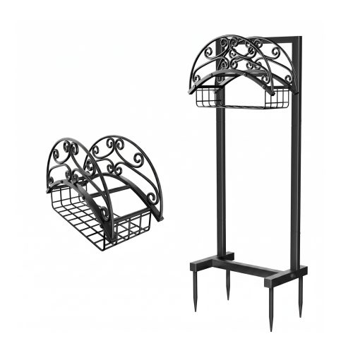 Jeedeson Black Metal Freestanding Garden Hose Bracket ,Detachable Outdoor Yard Water Hose Bracket