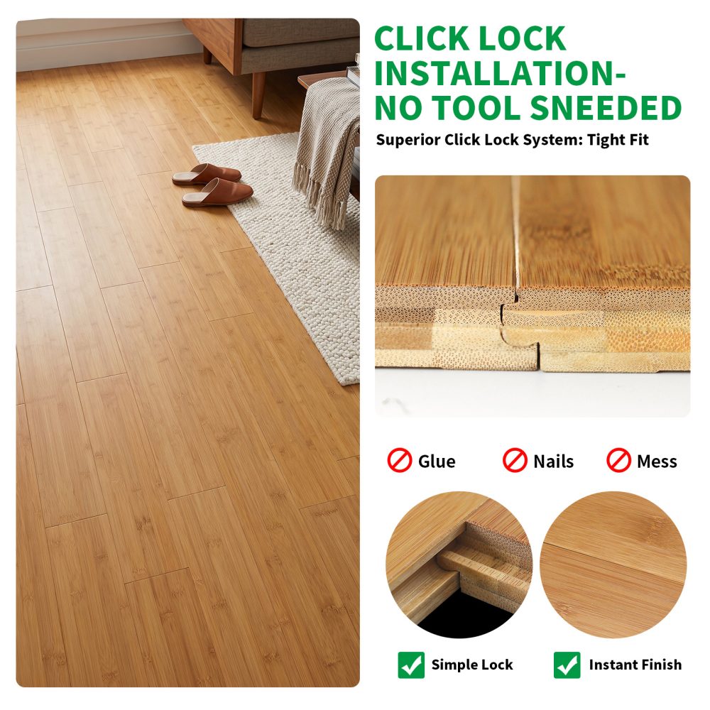 Click Lock Bamboo Flooring – Honey, 5.12″ Wide Plank, 20 Sq Ft per Box