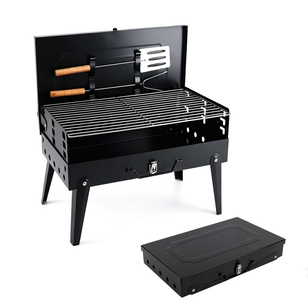 Portable Box Charcoal Grill · 163 sq.in. · Suitcase-Style