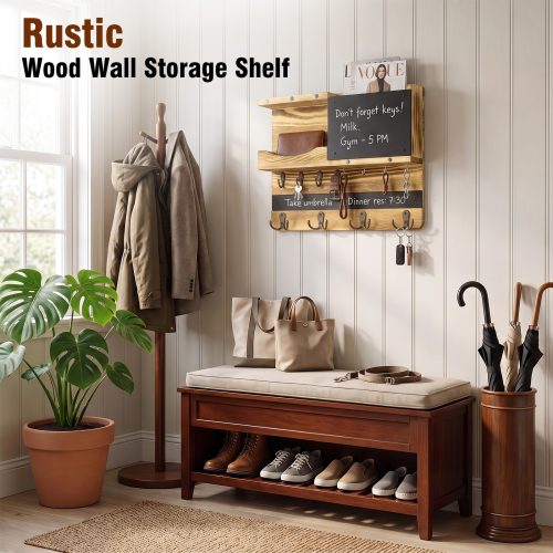 Multi-use wall organizer displayed in foyer, bedroom, office, and cloakroom settings.