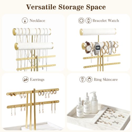 Versatile jewelry storage: necklace holder, bracelet watch stand, earring display, ring tray