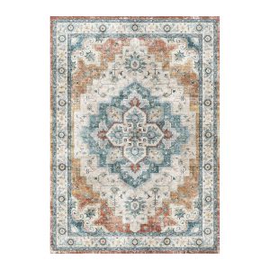 Jeedeson Vintage Distressed Medallion Non‑Slip Foldable Area Rug 96 in. ×120 in.