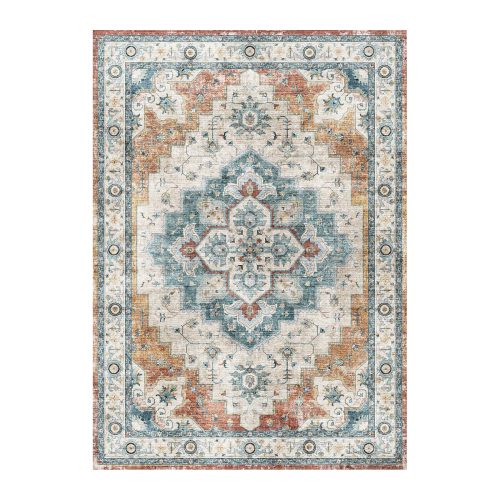 Jeedeson Vintage Distressed Medallion Non‑Slip Foldable Area Rug 96 in. ×120 in.