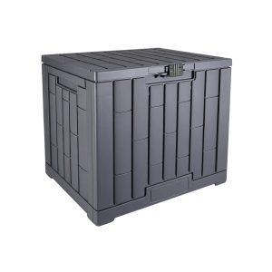 Jeedeson Dark Grey Wood-Grain Weatherproof Outdoor Storage Box with Lockable Hinged Lid 22.09 in.
