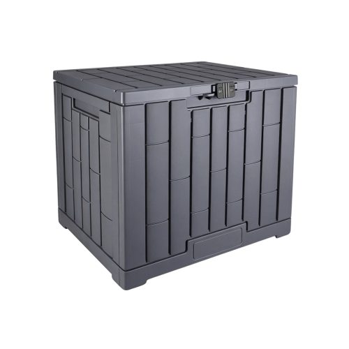Jeedeson Dark Grey Wood-Grain Weatherproof Outdoor Storage Box with Lockable Hinged Lid 22.09 in.