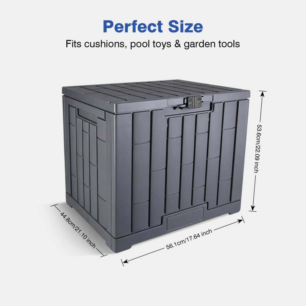 Jeedeson Dark Grey Wood-Grain Weatherproof Outdoor Storage Box with Lockable Hinged Lid 22.09 in.