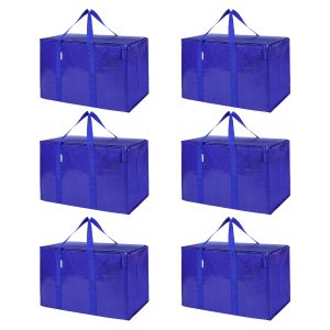 Jeedeson Blue Large Capacity PE Moving Storage Bags with Reinforced Handles 15 in. H