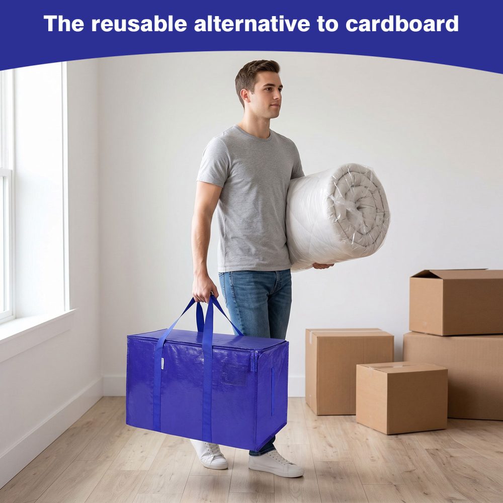 Jeedeson Blue Large Capacity PE Moving Storage Bags with Reinforced Handles 15 in. H