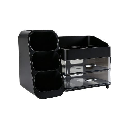 Jeedeson Black Large Capacity Plastic Makeup Organizer with Brush Holder 7.09 in. H