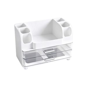 Jeedeson White Multi‑Compartment Plastic Makeup Organizer with Clear Drawers 10.24 in. H