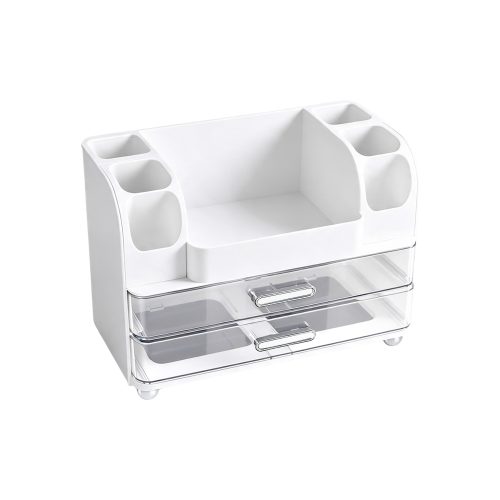 Jeedeson White Multi‑Compartment Plastic Makeup Organizer with Clear Drawers 10.24 in. H